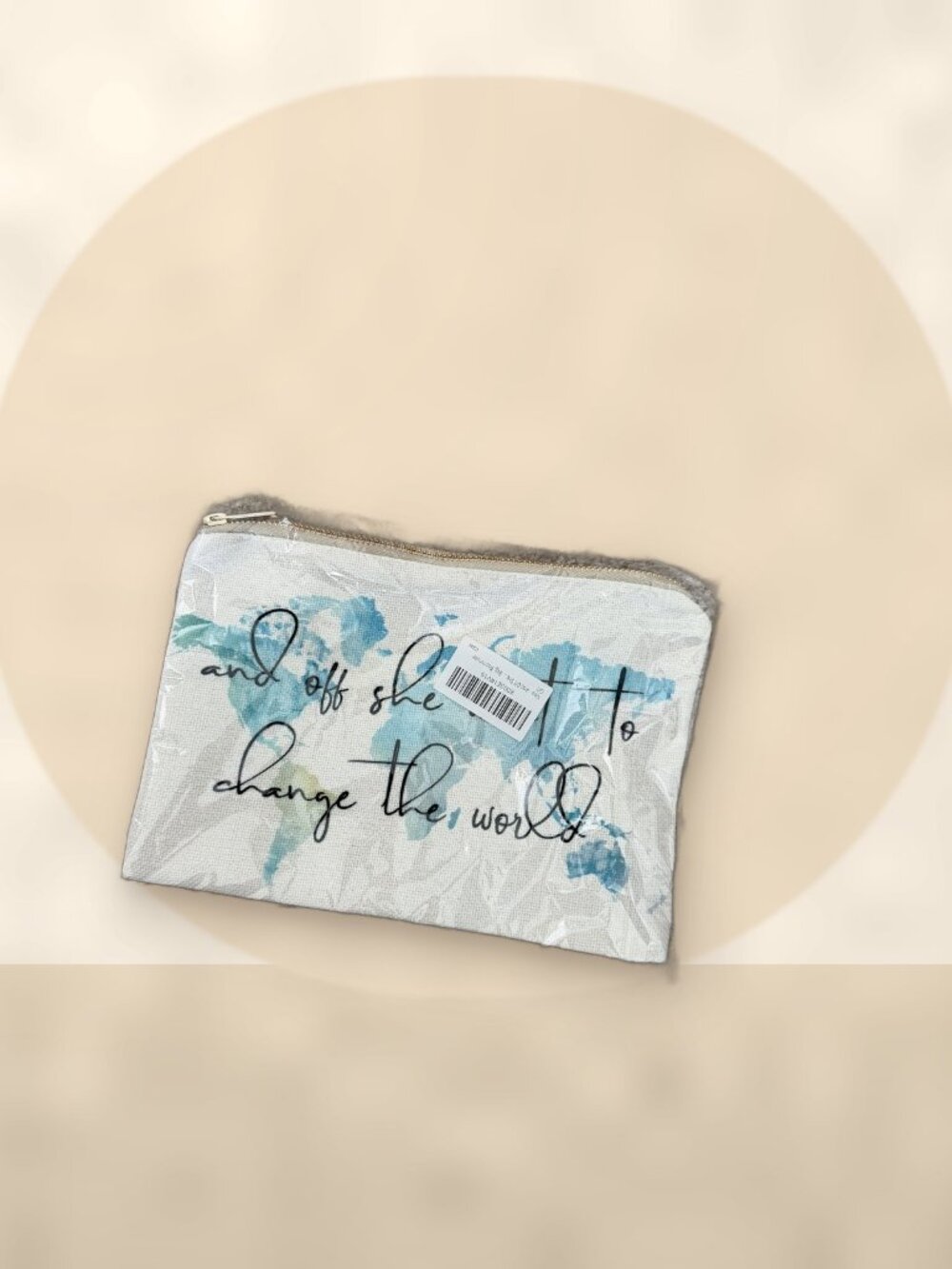 Canvas Zip Pouch | World Map Quote | Makeup Bag | Brand New Sealed